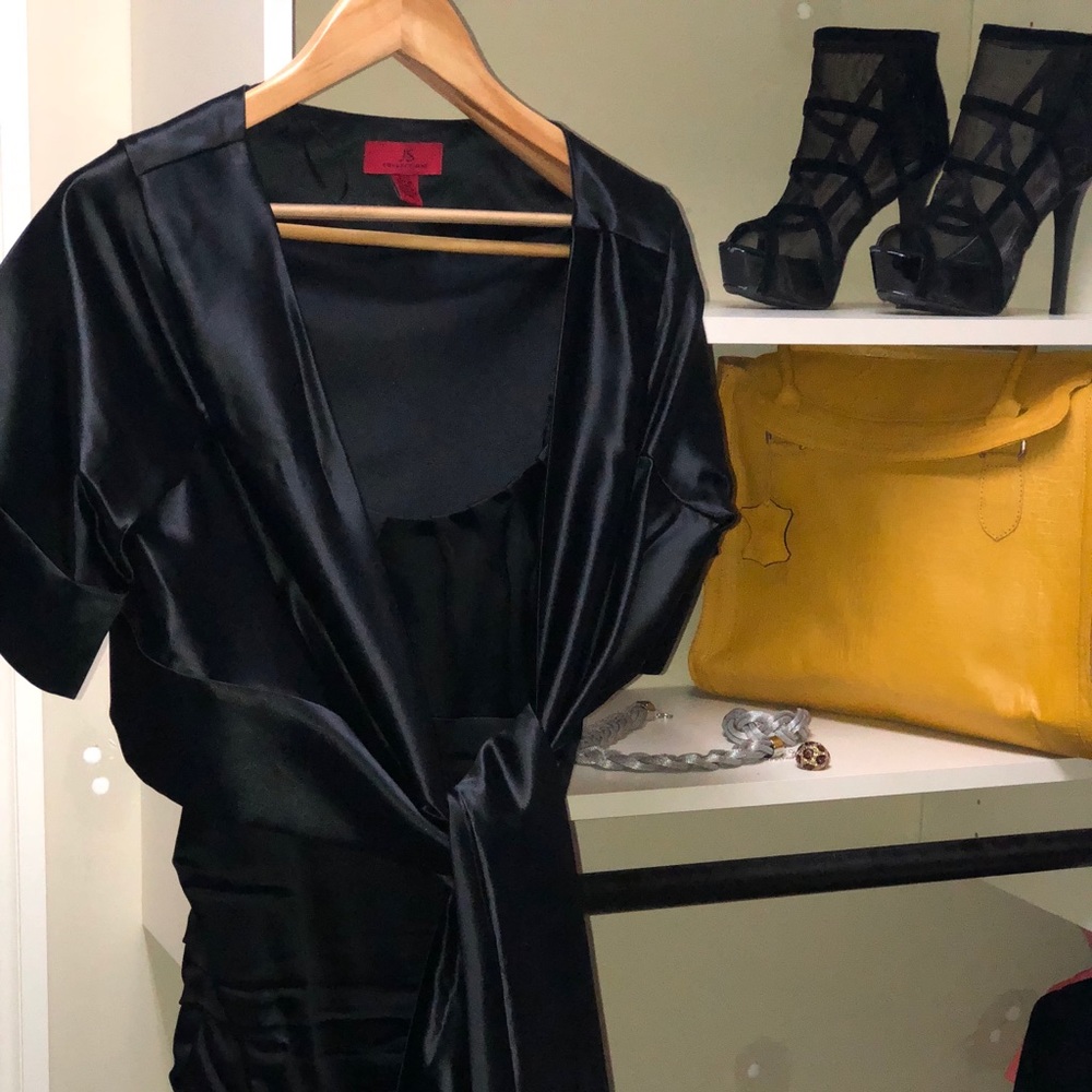 JS Collection Black satin wrap top